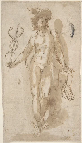 Standing Figure of Mercury by anonymous, drawing, 1600-1700