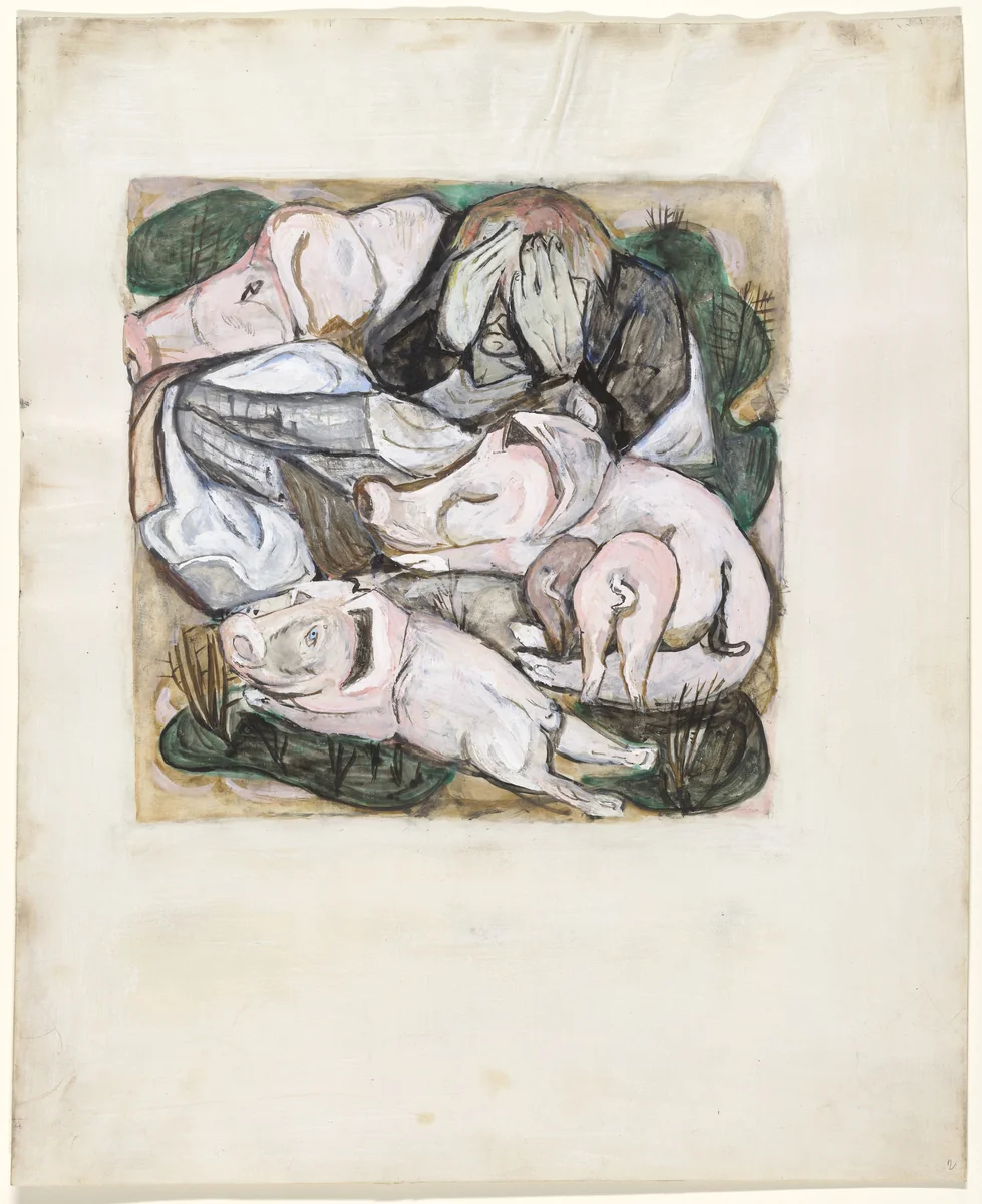 The Prodigal Son Among Swine ( Der Verlorene Sohn unter den Schweinen ) by Max Beckmann, drawing, 1918