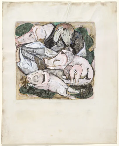 The Prodigal Son Among Swine ( Der Verlorene Sohn unter den Schweinen ) by Max Beckmann, drawing, 1918