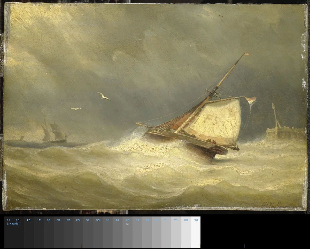 Rough Sea with Sailing Vessels by Georges Johannes Hoffmann, painting, 1850-1859