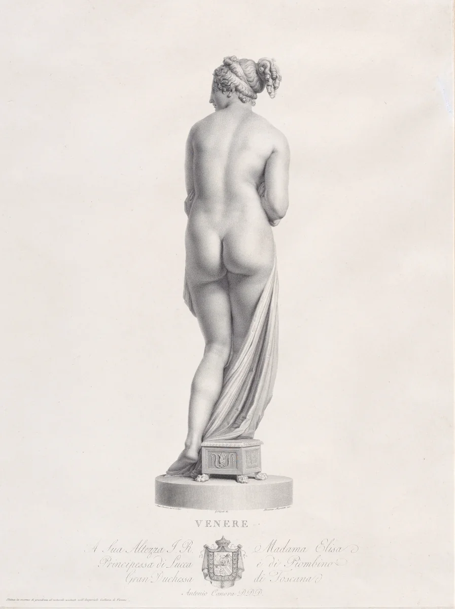 Venus, back view, from "Oeuvre de Canova: Recueil de Statues..." by Domenico Marchetti, print, 1817