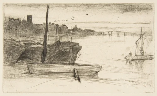 Chelsea Bridge and Church by James McNeill Whistler, print, 1871