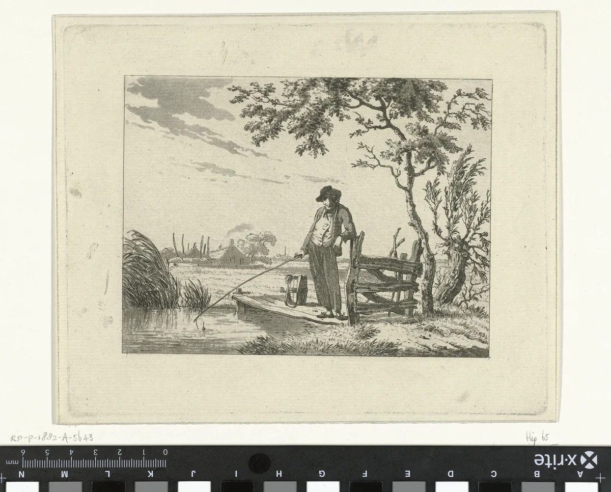 Visser op vlonder by Hermanus Fock, print, 1781-1822