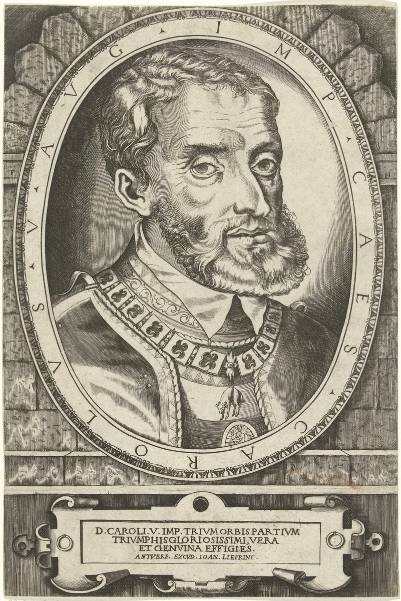 Portret van Karel V van Habsburg by Frans Huys, print, 1546-1562