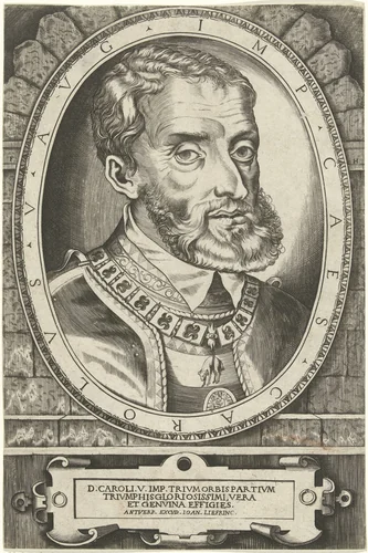 Portret van Karel V van Habsburg by Frans Huys, print, 1546-1562