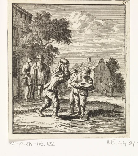 Kinderen spelen ossekies by Zacharias Chatelain, print, 1712