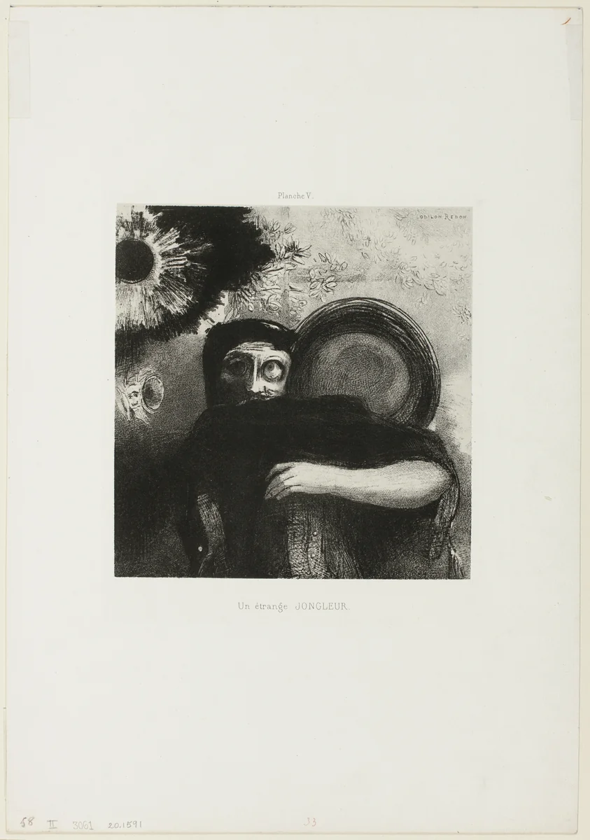 A Strange Juggler, plate 5 by Odilon Redon, print, 1885