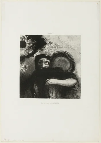 A Strange Juggler, plate 5 by Odilon Redon, print, 1885