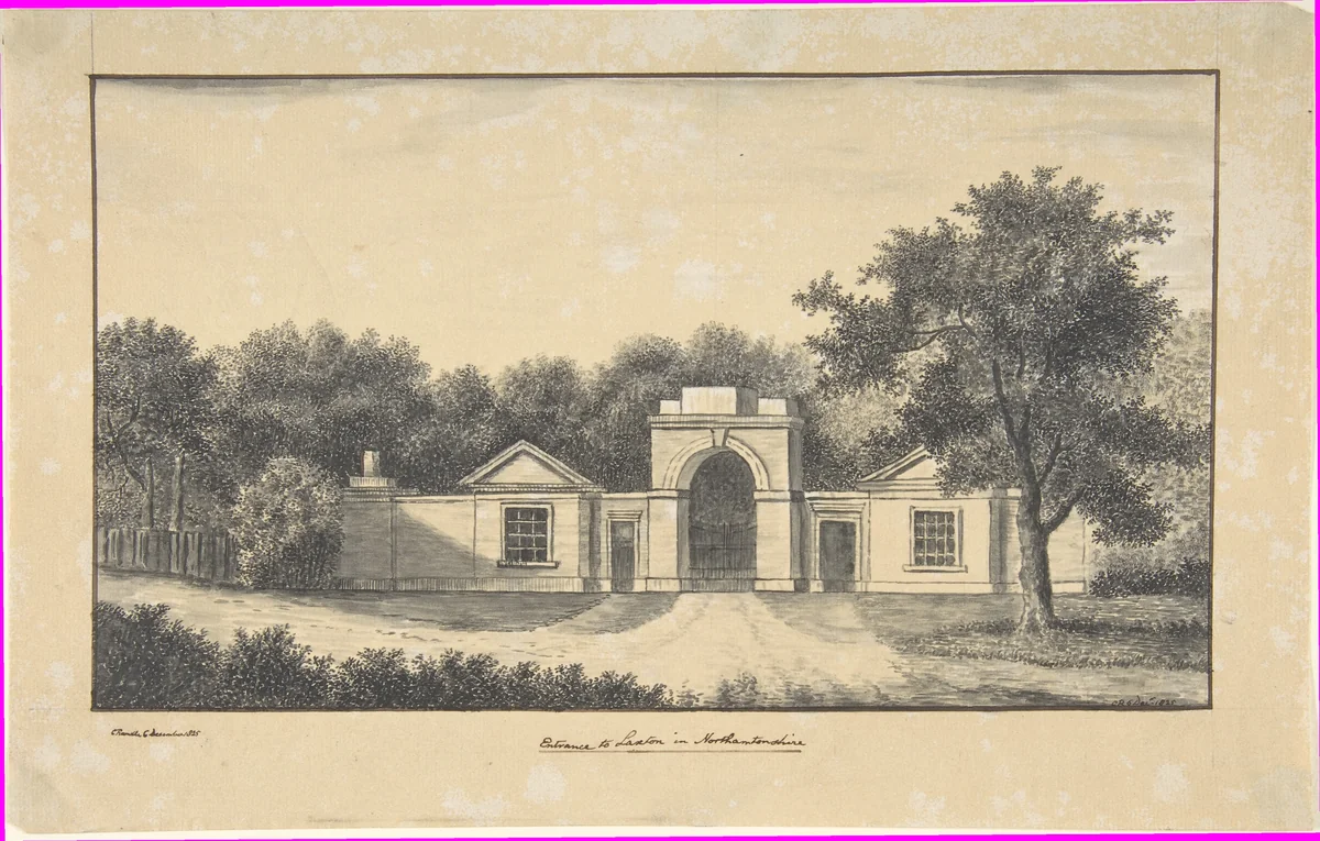 Entrance to Laxton in Northamptonshire by Charles Randle, drawing, 1825