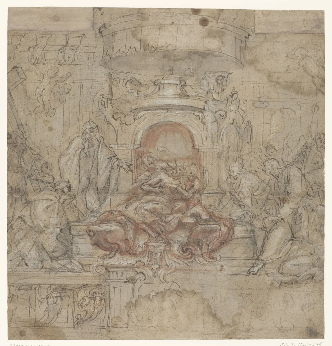 Ontwerp voor een scenografisch Paasaltaar by Baldassare Franceschini, drawing, 1645-1649