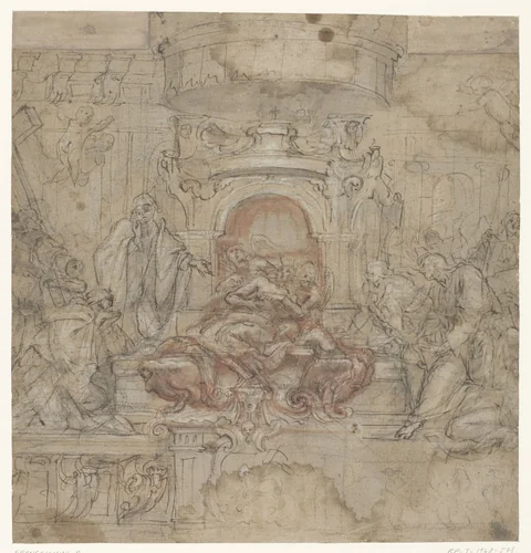 Ontwerp voor een scenografisch Paasaltaar by Baldassare Franceschini, drawing, 1645-1649