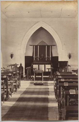 Interior of Church, Neemuch (recto, right) by Raja Deen Dayal, photograph, 1877-1892