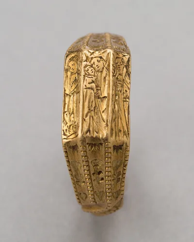 Ring with the Virgin and Child and Saints Margaret and Catherine by English, metalwork, 1420-1485