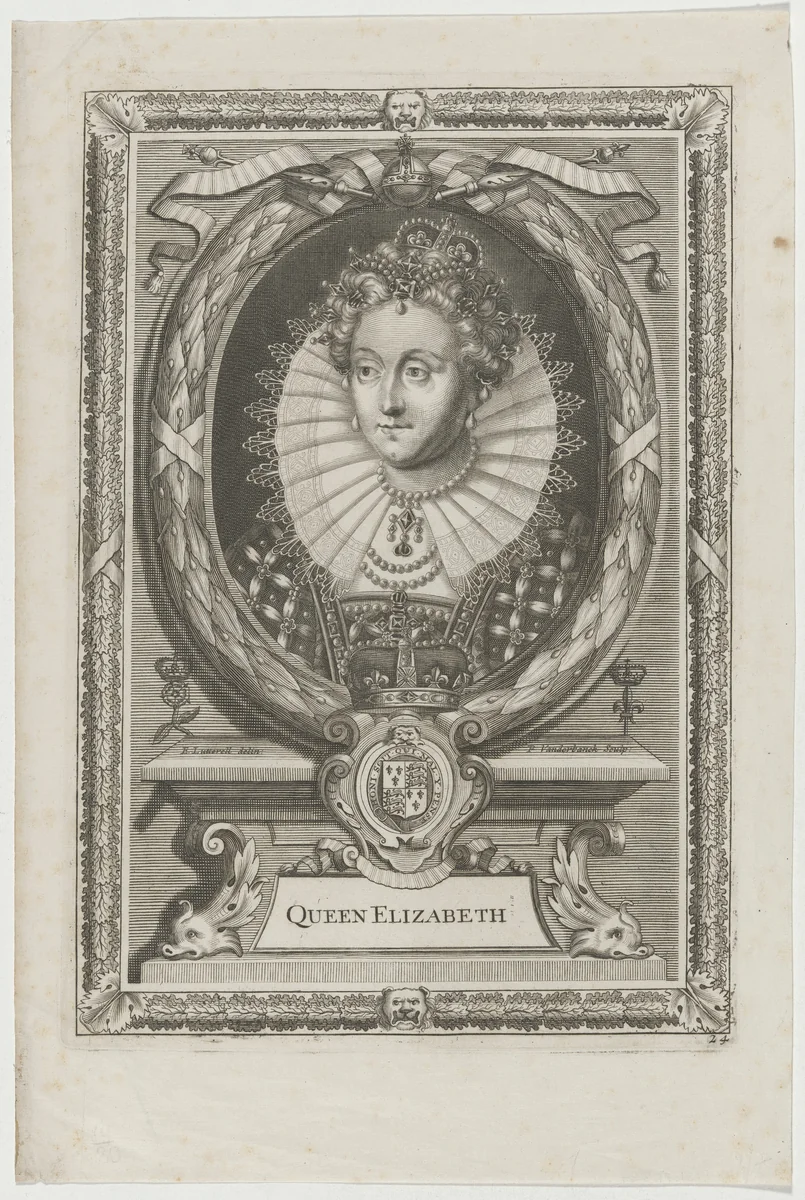 Queen Elizabeth by Pieter van der Banck; Edward Lutterell, print, 1706