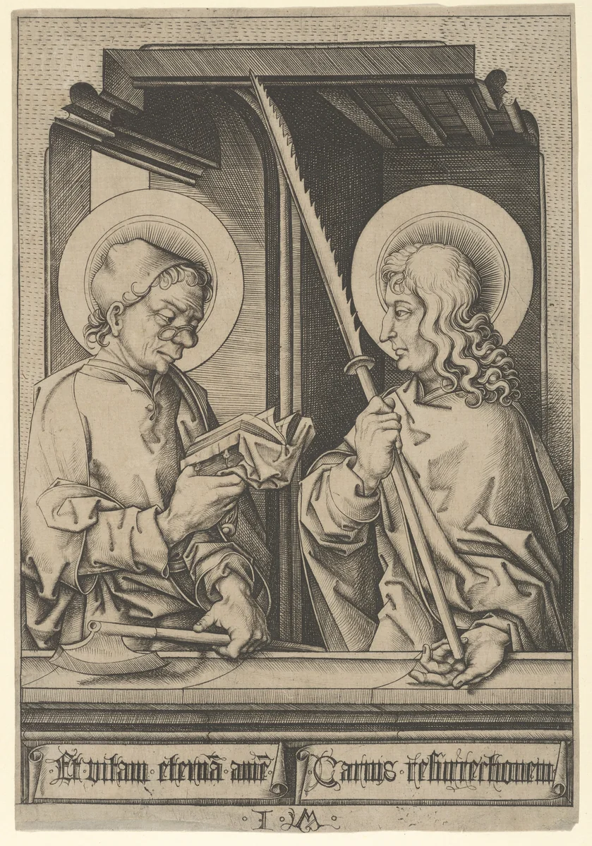 Saints Matthias and Judas Thaddaeus, from "The Apostles" by Israhel van Meckenem, print, 1435-1503