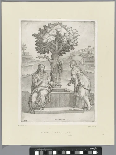 Christus en de Samaritaanse vrouw bij de put by anonymous, print, 1522-1577