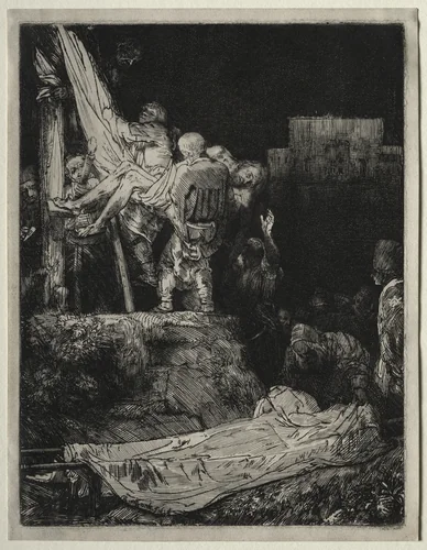 The Descent from the Cross by Torchlight by Rembrandt van Rijn, print, 1654