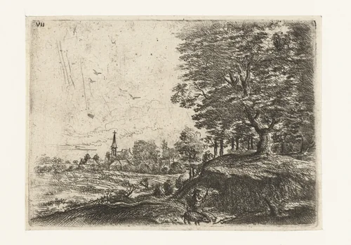 Landschap met een man met varkens by Philips Augustijn Immenraet, print, 1637-1679