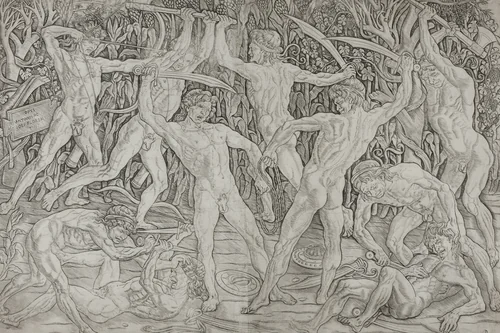 Battle of the Naked Men by Antonio Pollaiuolo, print, 1489-1495