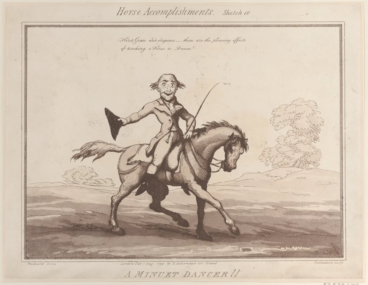 Horse Accomplishments, Sketch 10: A Minuet Dancer !! by Thomas Rowlandson, print, 1799