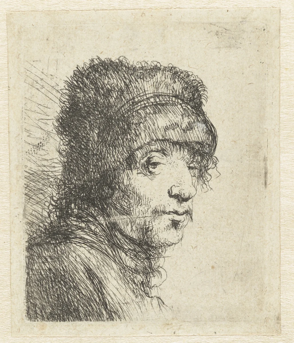 Hoofd van een man met een muts by Jan Lievens, print, 1625-1674