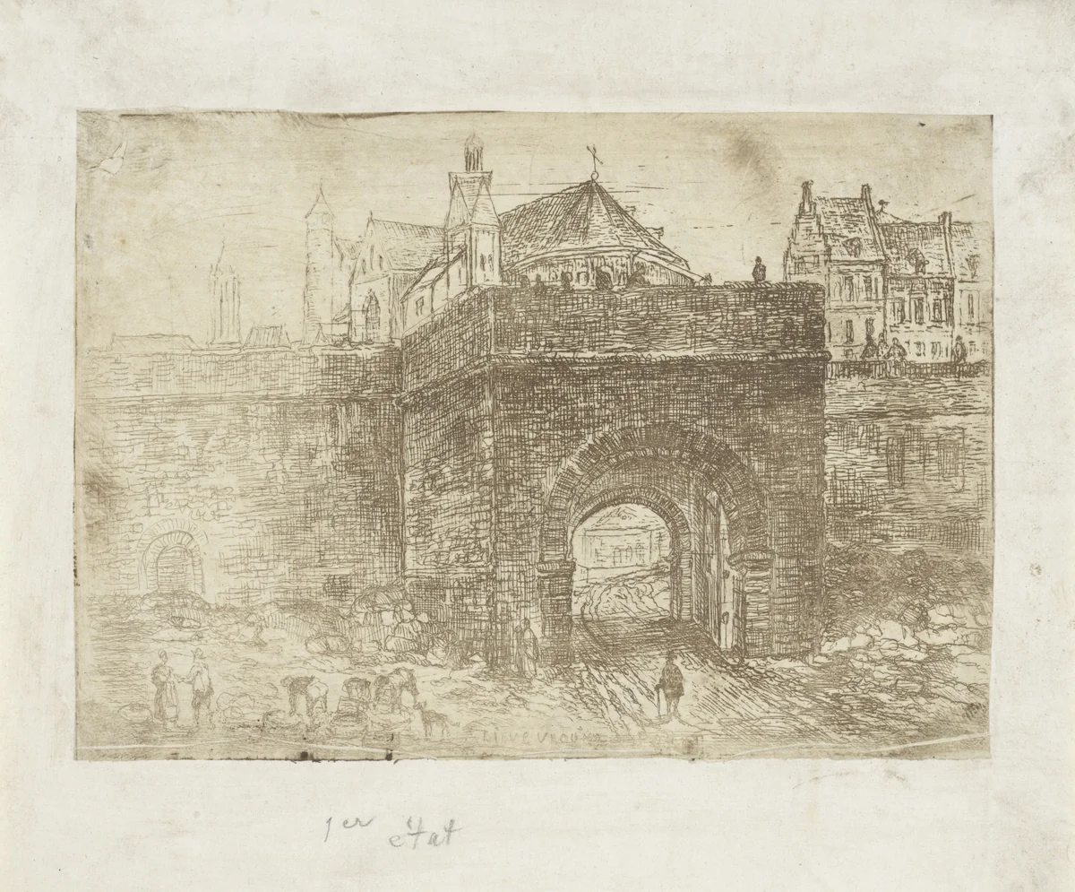 Onze-Lieve-Vrouwepoort te Maastricht by Alexander Schaepkens, print, 1830-1899