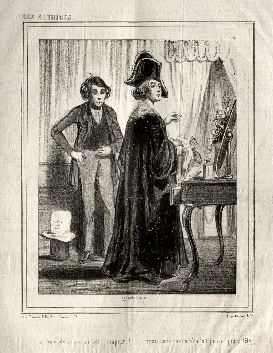 Les Actrices: J'avais demande un petit chapeau! by Paul Gavarni, print, 1843