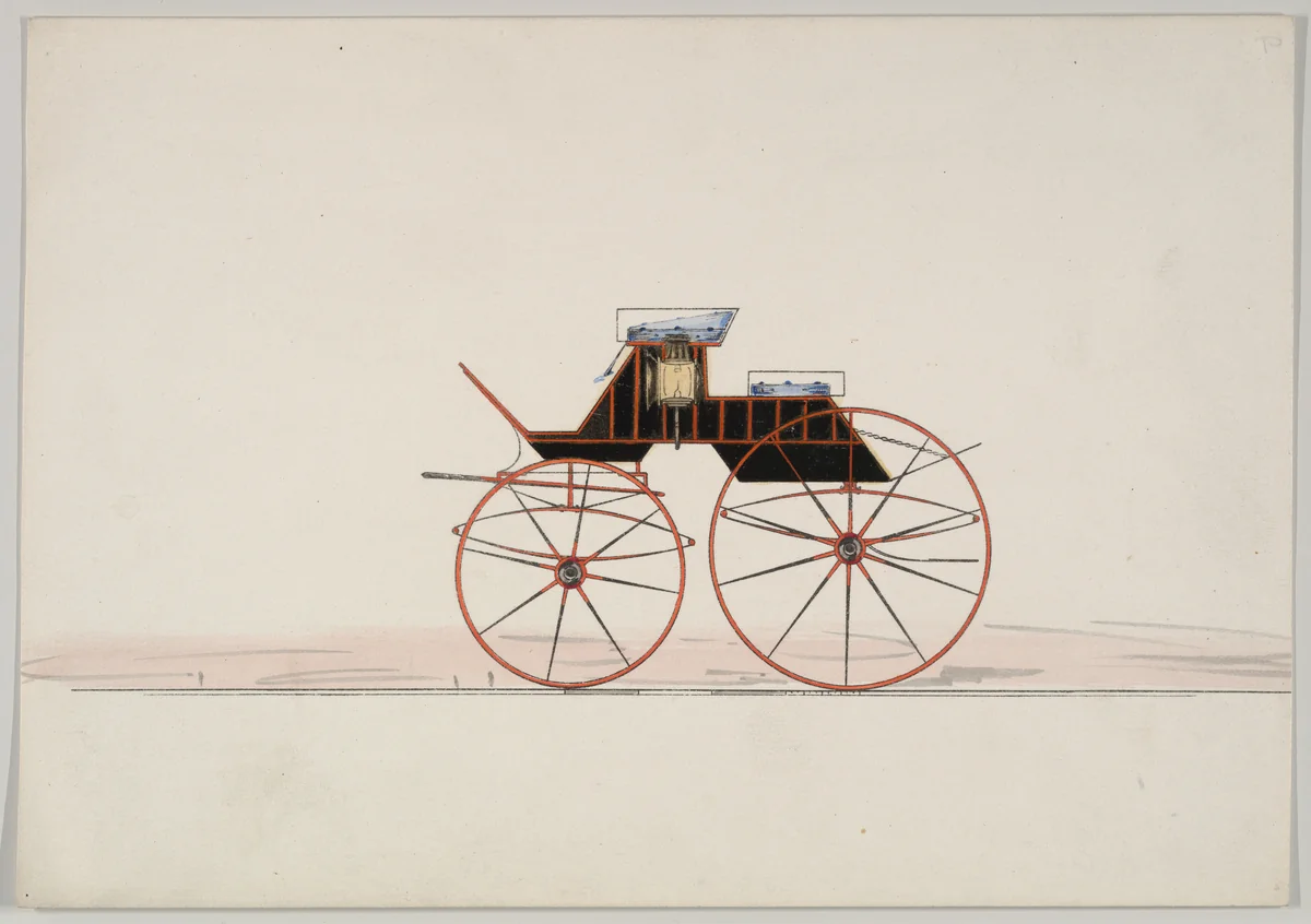 Phaeton, no top (unnumbered) by Brewster & Co., drawing, 1850-1870