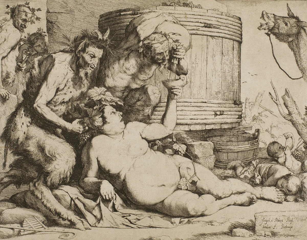 Silenus at the Wine Vat by Jusepe de Ribera, print, 1628
