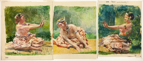 Siva Dance: Triptych of Seated Single Figures by John La Farge, other, 1890-1891