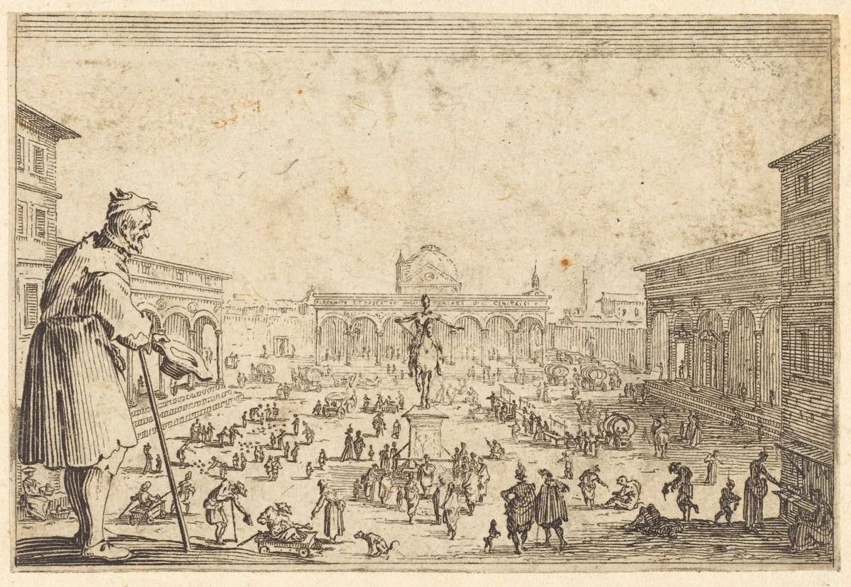 Piazza SS. Annunziata, Florence by Jacques Callot, print, 1622