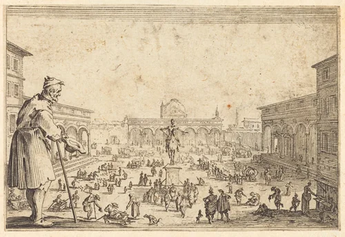 Piazza SS. Annunziata, Florence by Jacques Callot, print, 1622