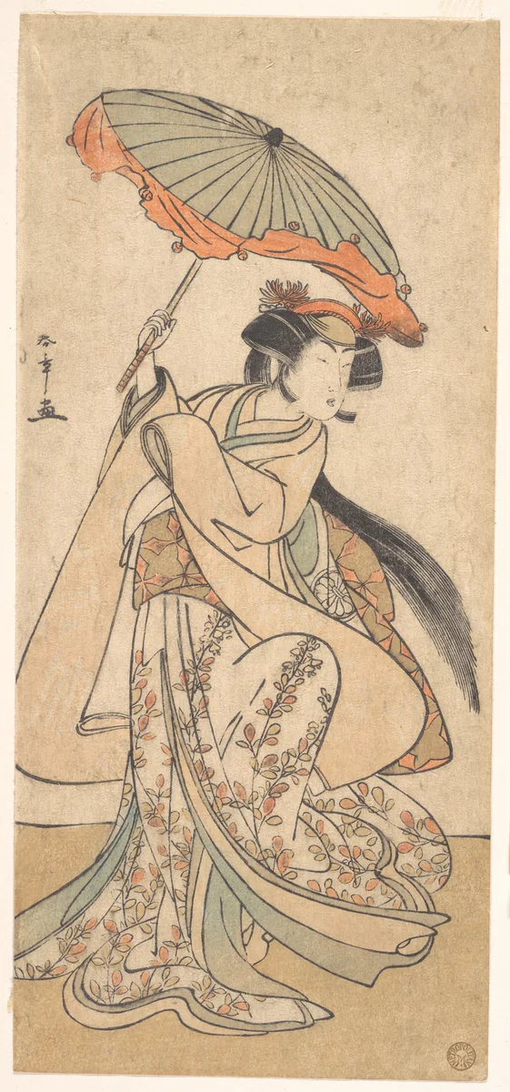 The Third Segawa Kikunojo as a Woman Dancing in a Shosa Act by Katsukawa Shunshô (勝川春章), print, 1783-1787