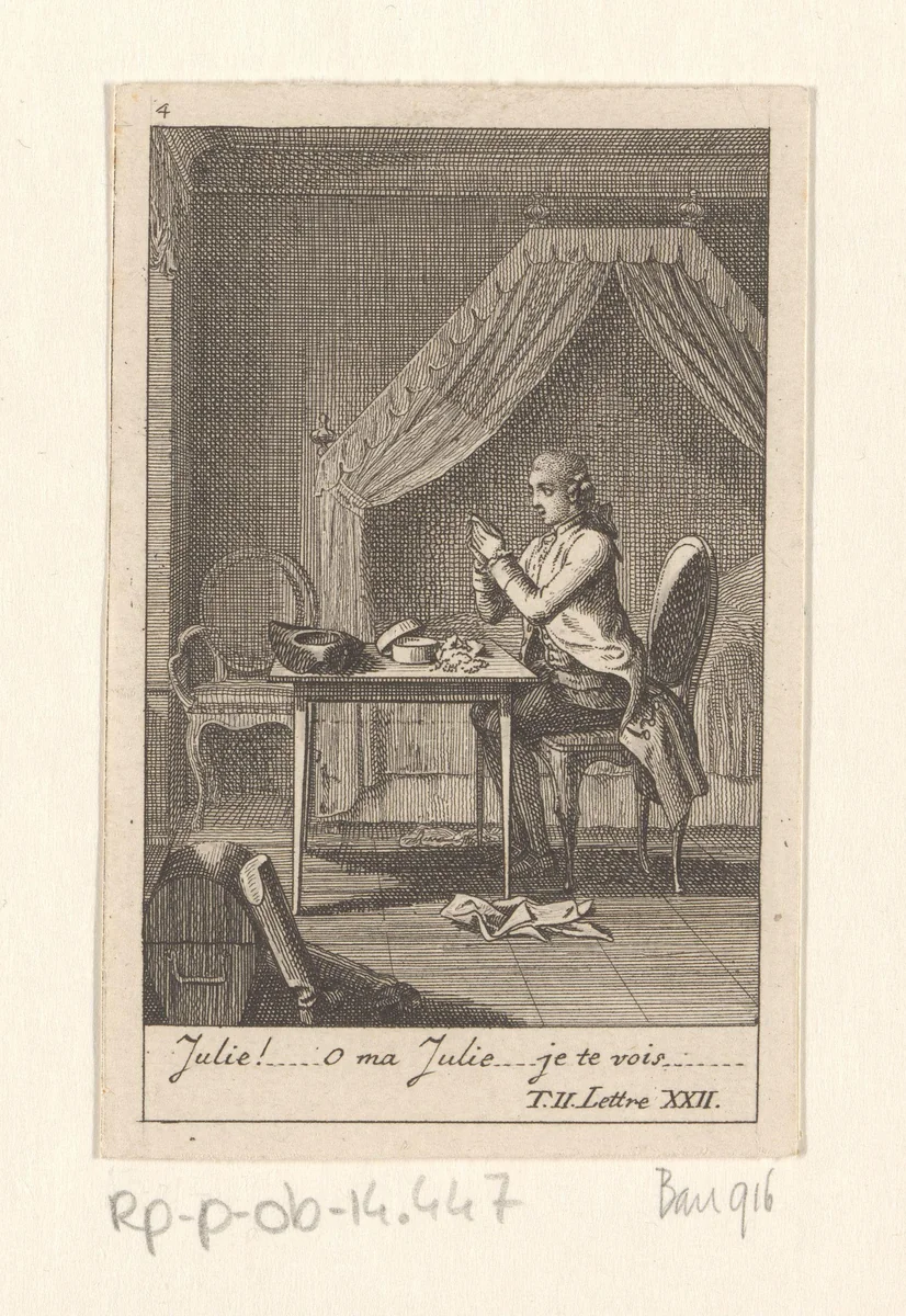 St. Preux ontvangt Julies talisman by Daniel Nikolaus Chodowiecki, print, 1782