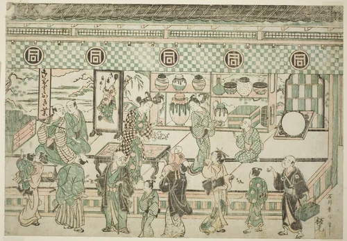 The Shop of Sanogawa Ichimatsu by Ishikawa Toyonobu, print, 1738-1748