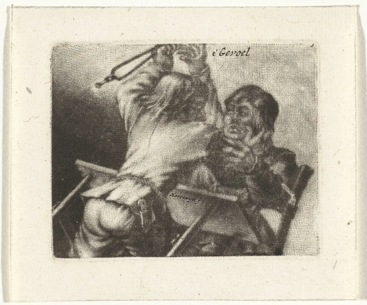 Vechtende mannen by Jacobus Harrewijn, print, 1690