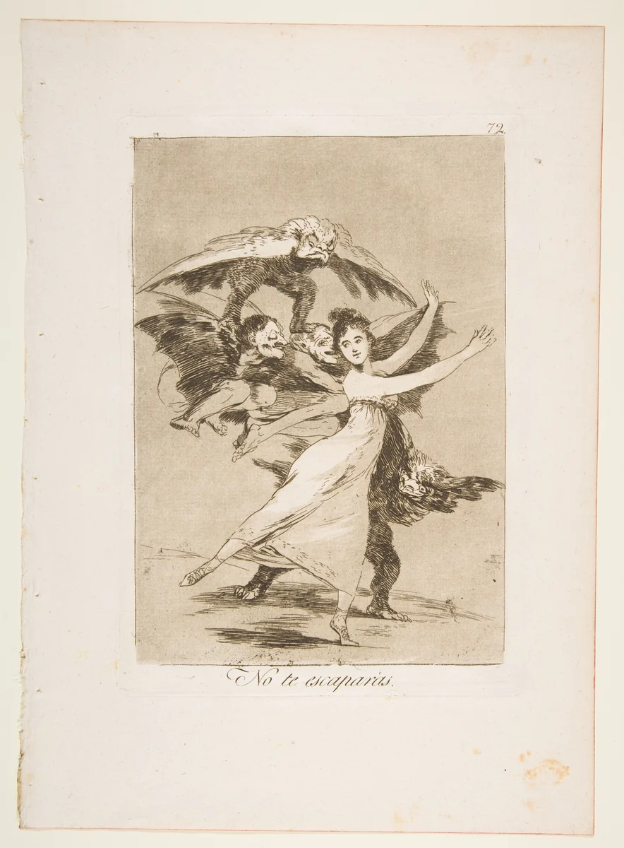 Plate 72 from "Los Caprichos": You will not escape (No te escaparàs) by Goya, print, 1799