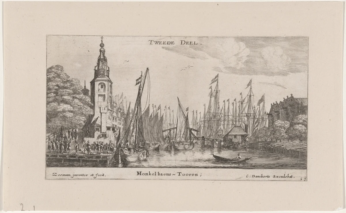 The Montalbans Tower in Amsterdam by Reinier Nooms, print, 1647-1657