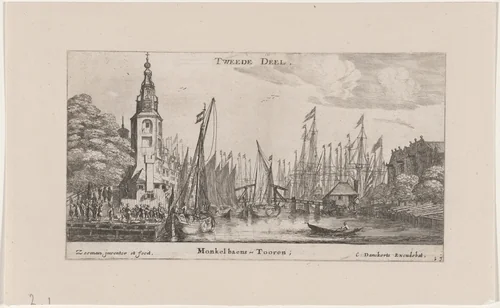 The Montalbans Tower in Amsterdam by Reinier Nooms, print, 1647-1657