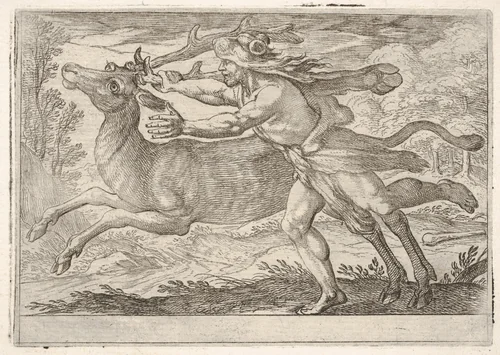Hercules and the Hind of Mount Cerynea, from "The Labors of Hercules" by Antonio Tempesta, print, 1608
