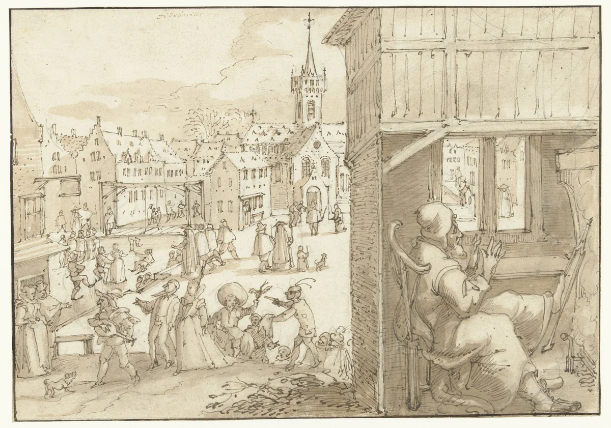 Februari by Joos de Momper, drawing, 1590-1610