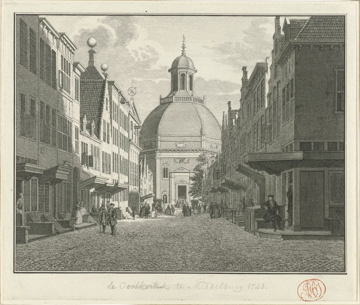 Gezicht op de Oostkerk te Middelburg, 1743 by Jan Caspar Philips, print, 1743-1746