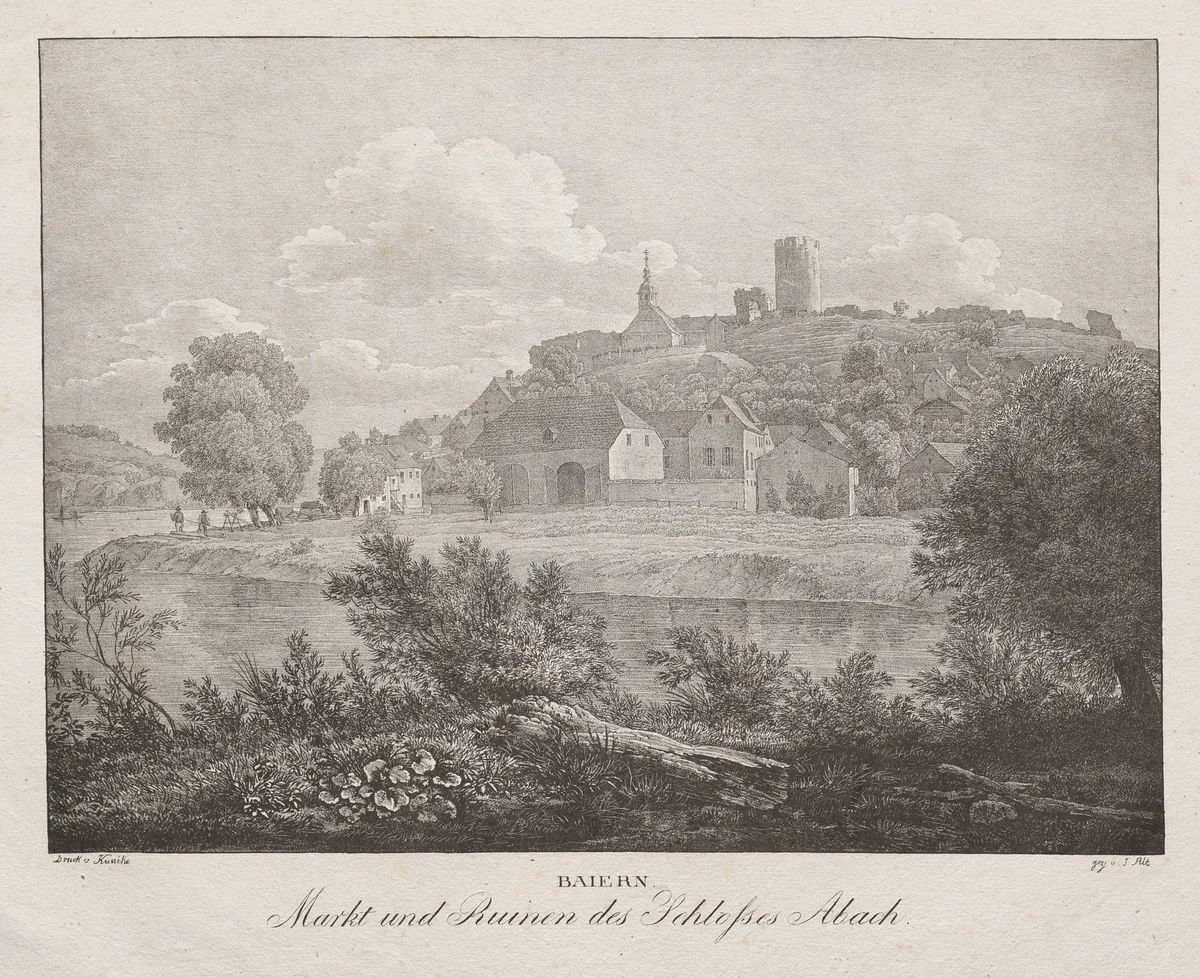 Baiern, Markt und Ruinen des Schlosses Abach by Jakob Alt, print
