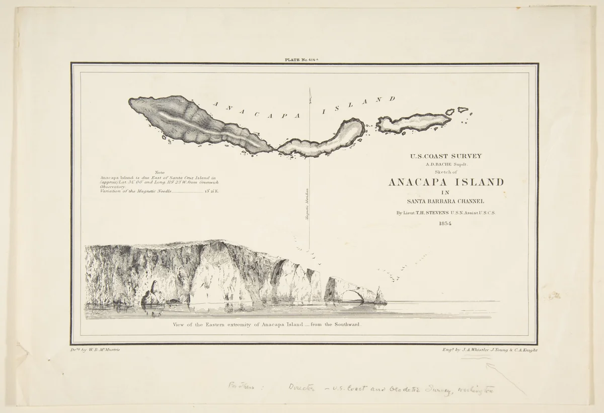 U.S. Coast Survey...Sketch of Anapaca Island in Santa Barbara Channel by James McNeill Whistler, print, 1854-1857