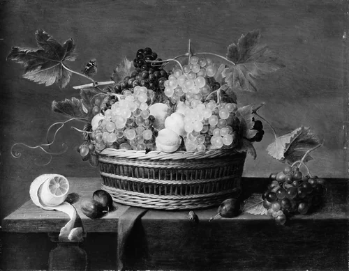 Still Life: A Basket of Grapes and Other Fruit by Jacob van Hulsdonck, painting, 1635-1645