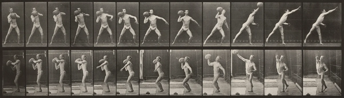 Plate Number 319. Heaving a 75-lb. rock by Eadweard Muybridge, photograph, 1887