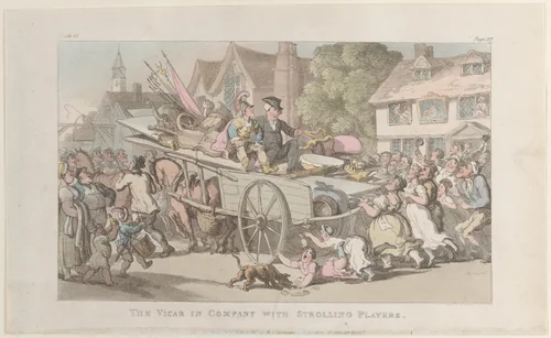 The Vicar in company with Strolling Players by Thomas Rowlandson, print, 1817
