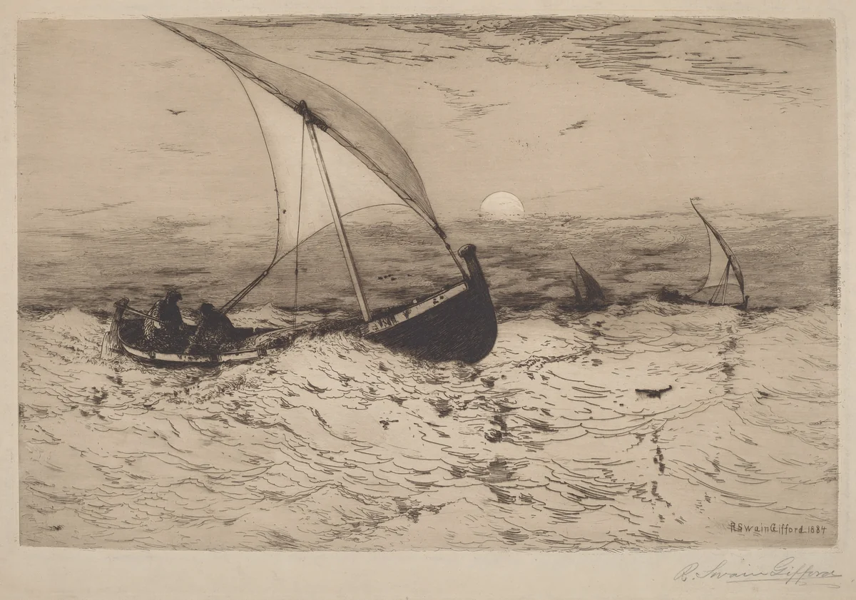 Neapolitan Fishing Boats Returning Home by Robert Swain Gifford, print, 1884