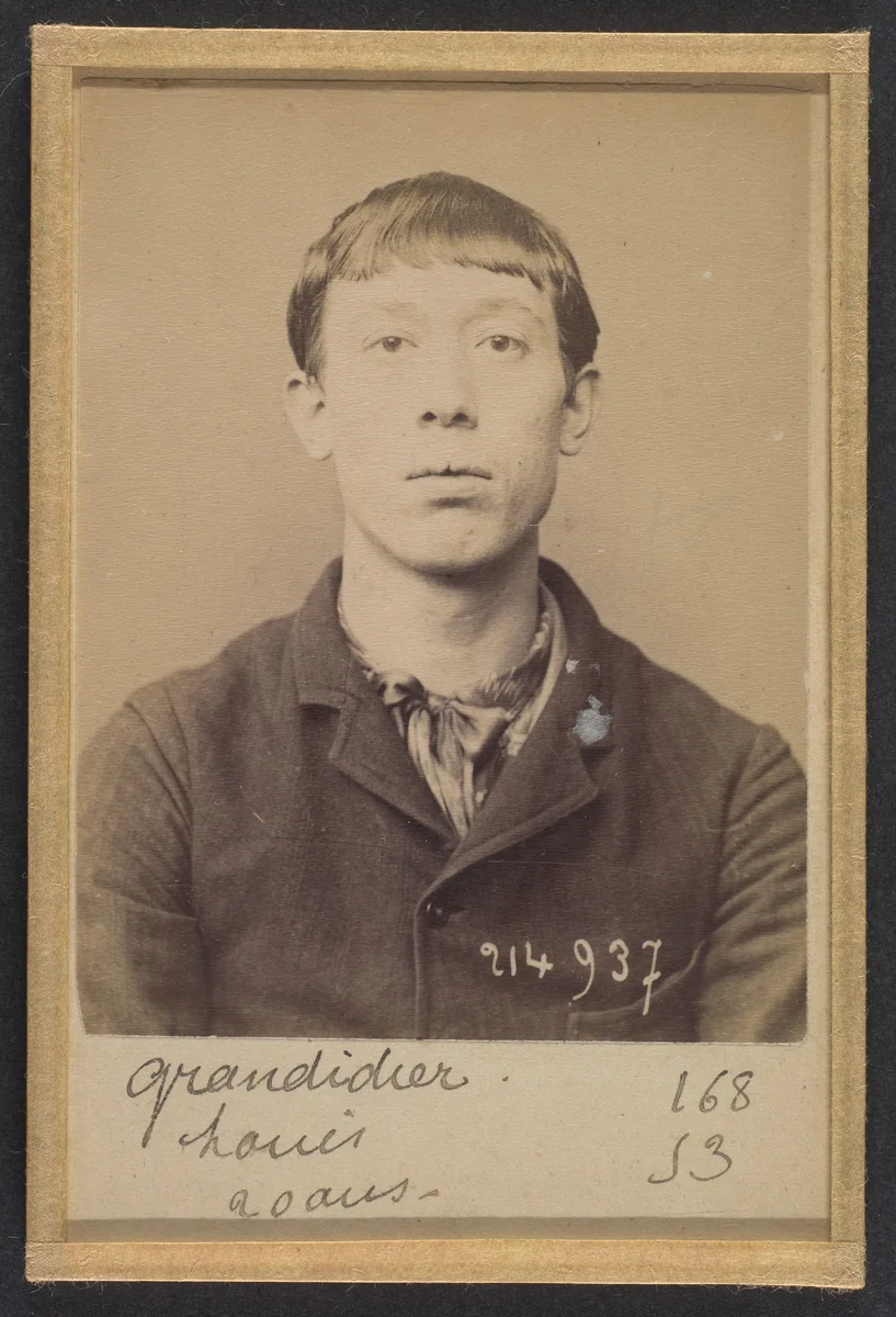 Grandidier. Louis, Auguste. 20 ans, né à St-Denis (Seine). Journalier. Anarchiste. 1/3/94. by Alphonse Bertillon, photograph, 1894