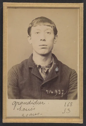 Grandidier. Louis, Auguste. 20 ans, né à St-Denis (Seine). Journalier. Anarchiste. 1/3/94. by Alphonse Bertillon, photograph, 1894
